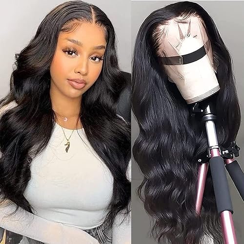 Mrigwoth Pelucas de cabello humano con encaje frontal HD de 13 x 6 pulgadas para mujer, densidad del 160 %, peluca frontal de encaje transparente,