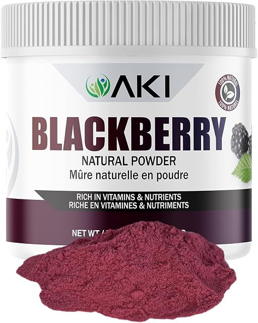 AKI BlackBerry Powder, Ideal in Nutrients, Vitamin C, Sugar-Free, Vegan-Friendly | Ideal for Baking, Flavoring, Smoothie, Yogurt, Popsicles, Sprinkle of Magenta Color (5.29 Oz/150Gr)