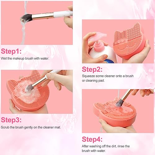 Miniatura 3 de Esterilla de limpieza de brochas de maquillaje con soporte de secado para fregadero, almohadilla limpiadora de brochas de silicona navideña (naranja)