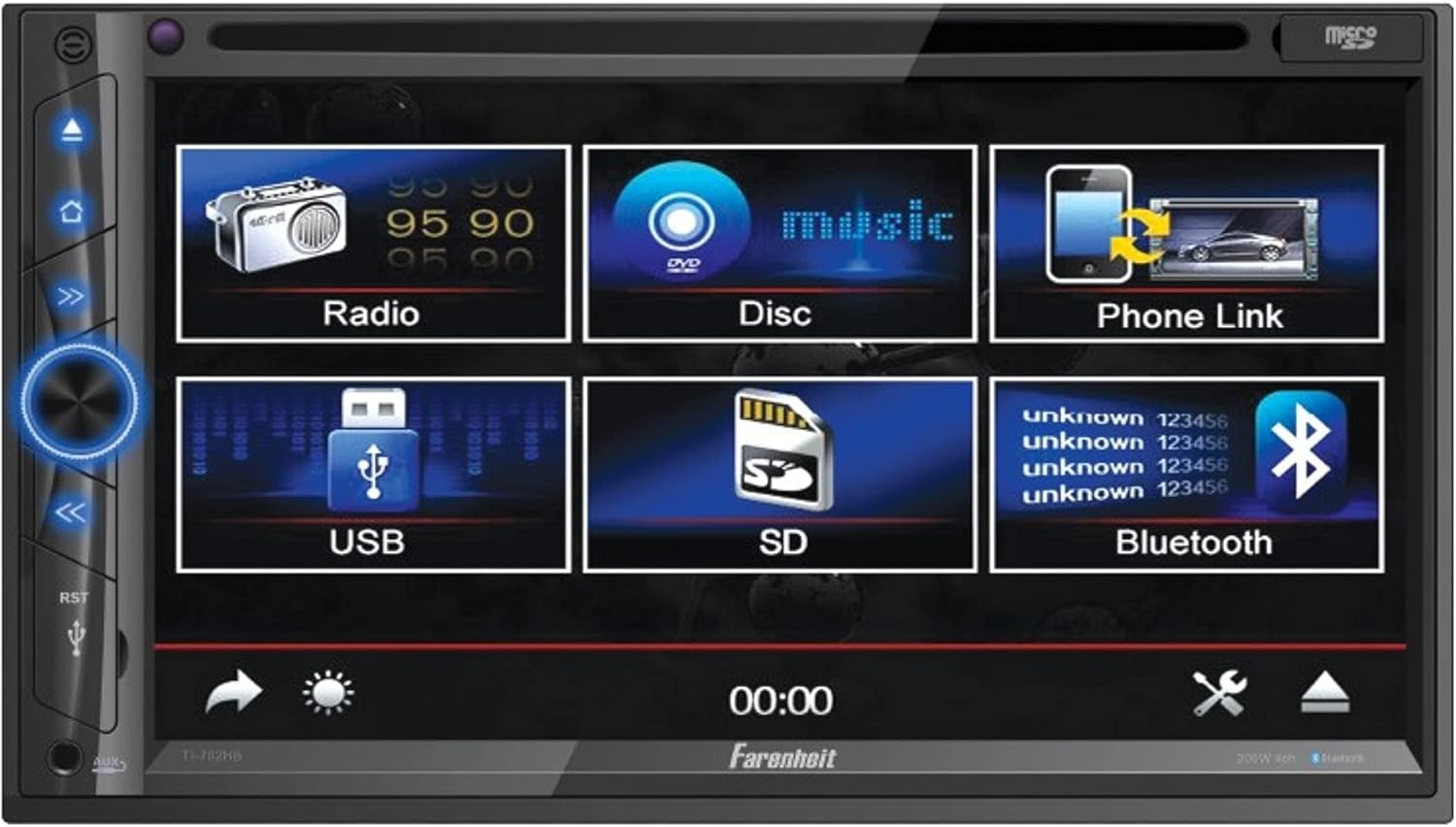 Farenheit TI-702HB 7" LCD DDIN in-Dash DVD Player Bluetooth Android Phonelink Remote