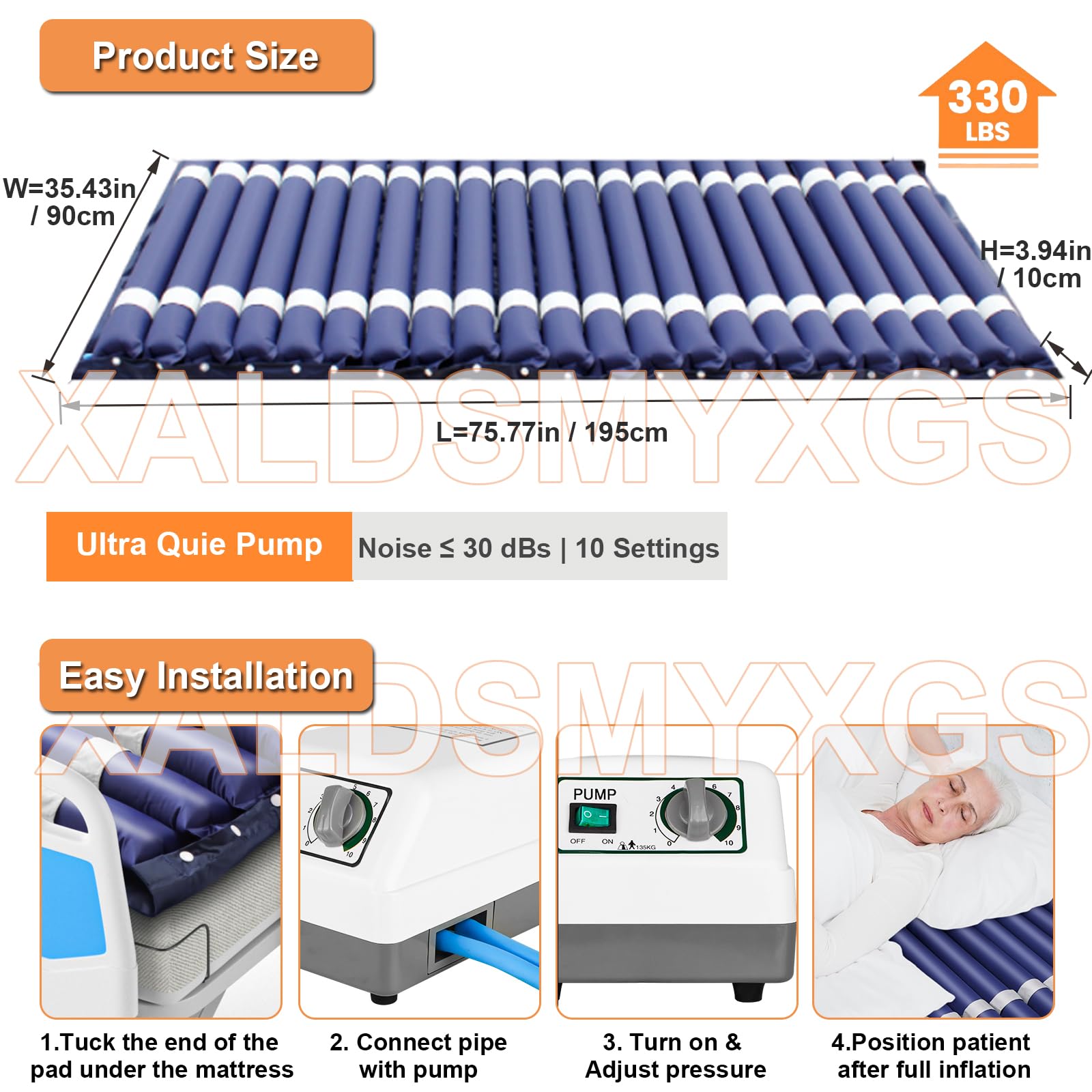 Genérico Colchon Antiescaras 90x195cm, Colchón Antiescaras De Presión Alternante, Colchón Lactancia para Alivio Presión y Escaras, con Bomba Silenciosa - Poco Ruidoso 30db, Airbag Desmontable,Blue a