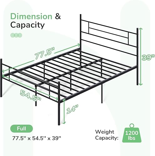Miniatura 70 de Novilla - Base de cama con cabecera y estribo, plataforma de metal de 14 pulgadas con almacenamiento debajo de la cama, no necesita somier, soporte