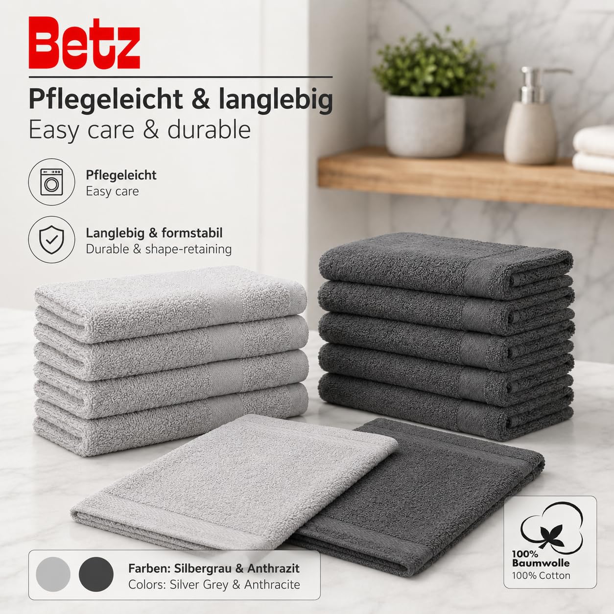 Betz Lot de 10 Serviettes d'invité Taille 30x50 cm 100% Coton Premium Couleur Gris argenté et Gris Anthracite