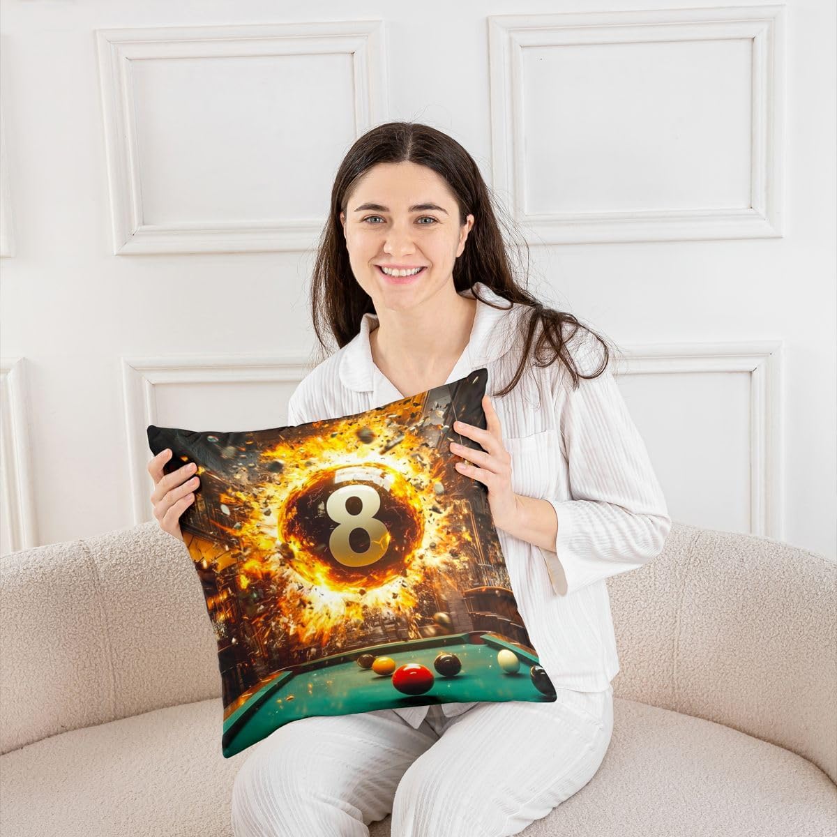 Erosebridal Billiard Balls Throw Pillow Covers 8 Pool Balls Cushion Covers 18X18 Set of 2,Sport Gaming Cushion Cases Boys Modern Room Decor Decorative Pillowcases image 4