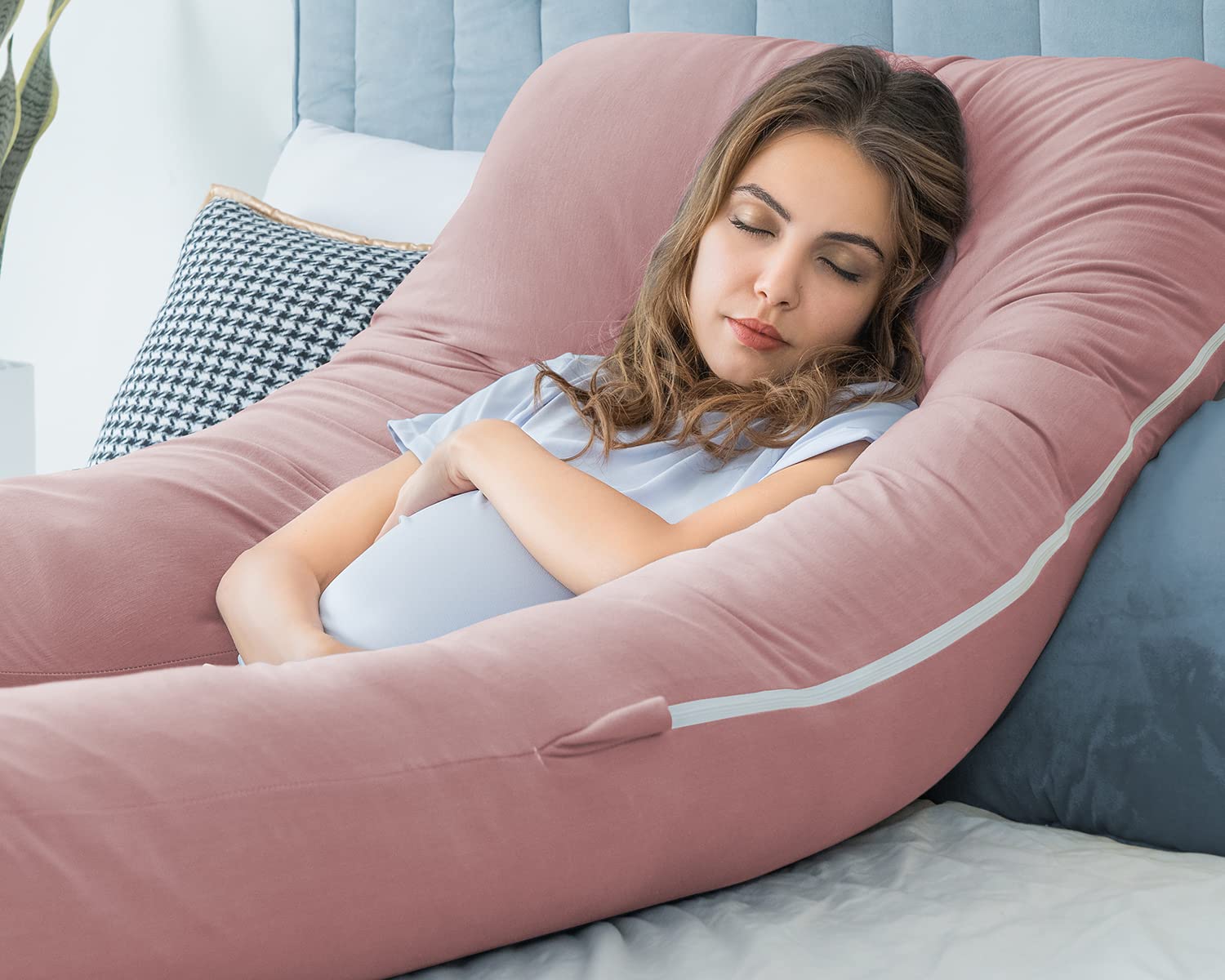 QUEEN ROSE Cooling Pregnancy Pillows, Maternity Pillow for Sleeping, 55in U Shaped Body Pillow for Pregnant Support, with Removable Silky Cover, Pink. SIMILAR TO LOT PHOTO 