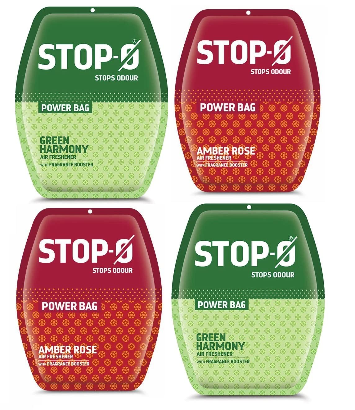 Lia Stop-O Air Freshener (Home, Office, Bathroom) Power Bag Combo with Fragrance Rose, Green harmony, (40 g) -Set of 4