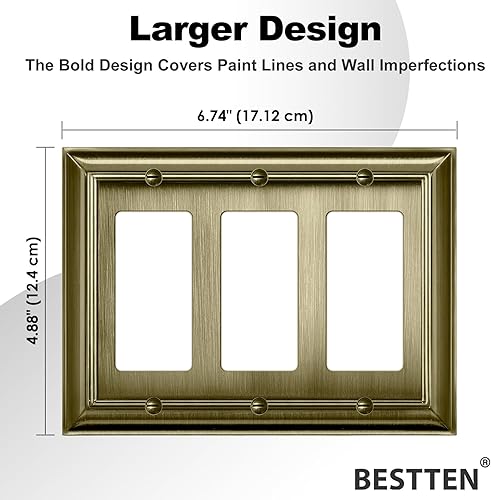 Miniatura 6 de BESTTEN Grand Collection - Placa de pared decorativa de latón envejecido de aleación de zinc de 3 bandas, decoración de acero inoxidable, cubierta