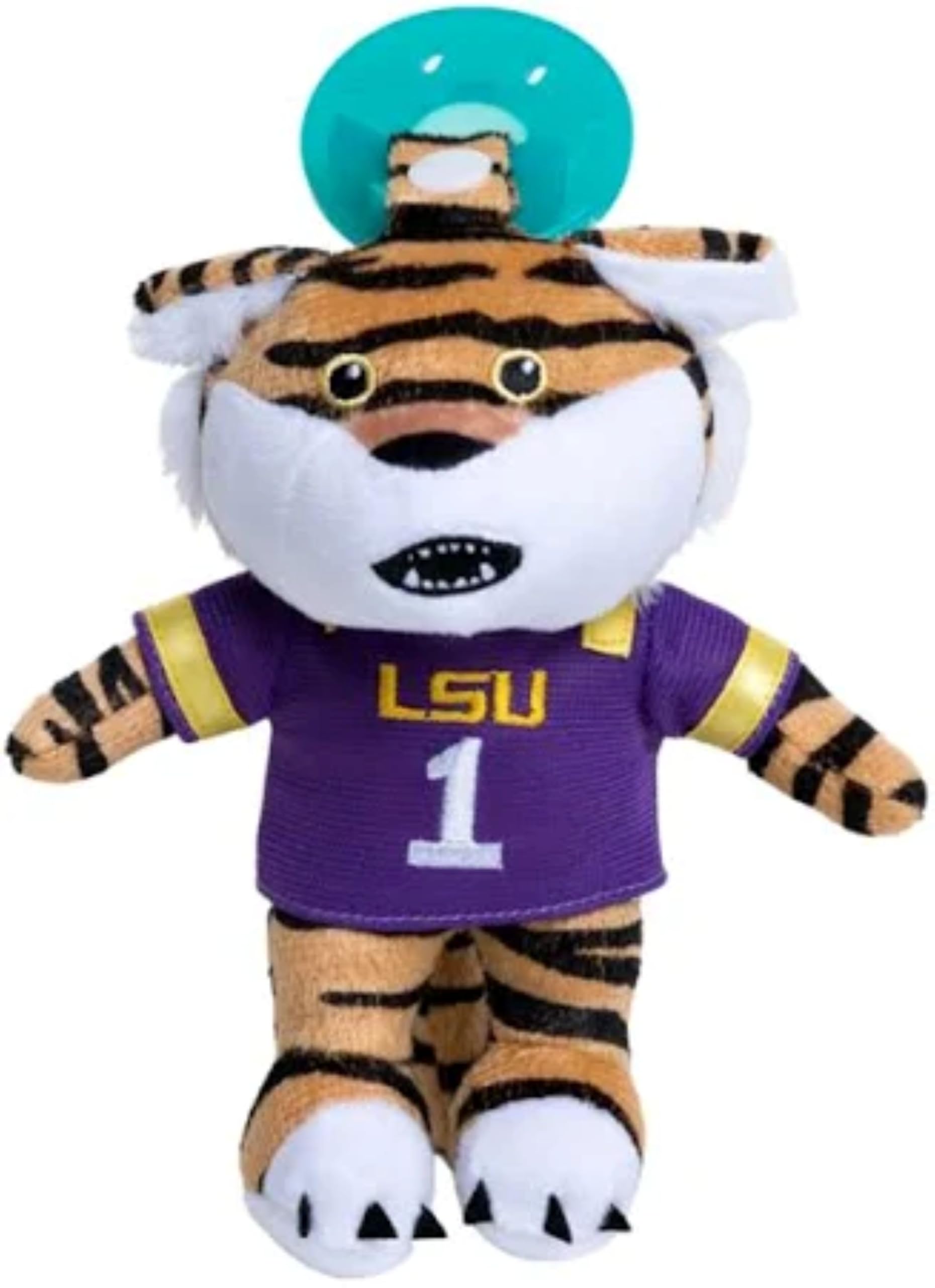 Gamezies Baby Boy and Girl Silicone Pacifier with College Mascot Removable, Washable Plush Toy CPSIA Tested, BPA-Free 0-6 Months (LSU)