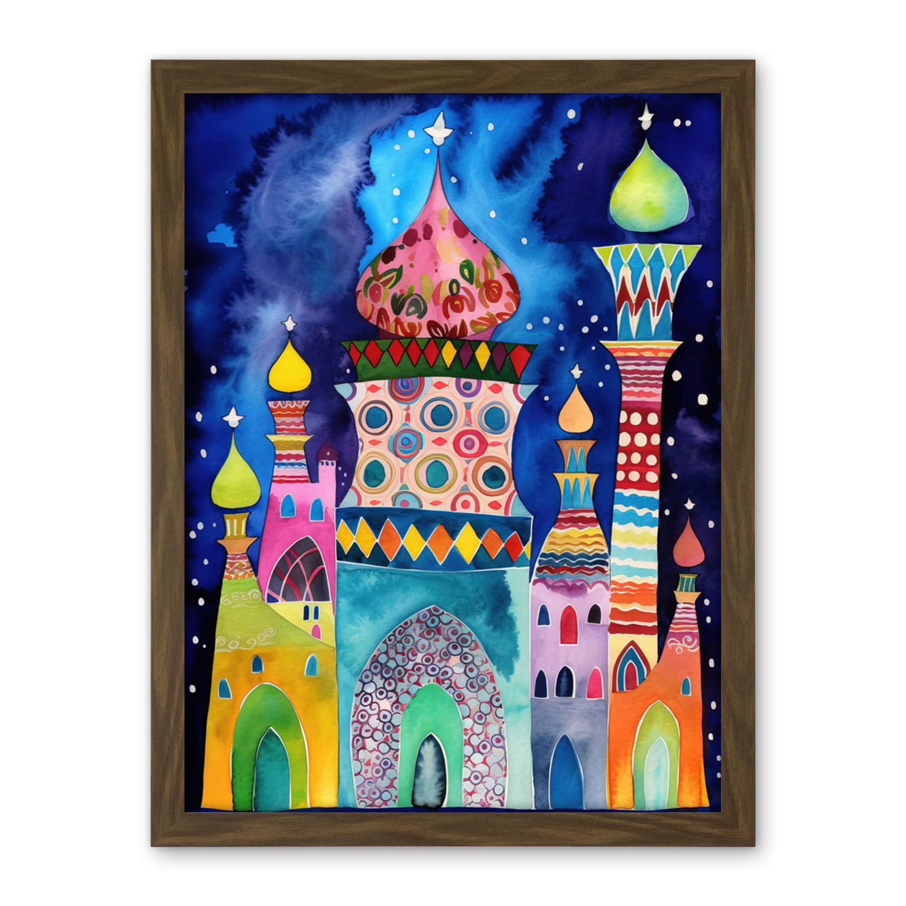 Artery8 Mosque At Midnight Folk Art Artwork Framed Wall Art Print 18X24 Inch