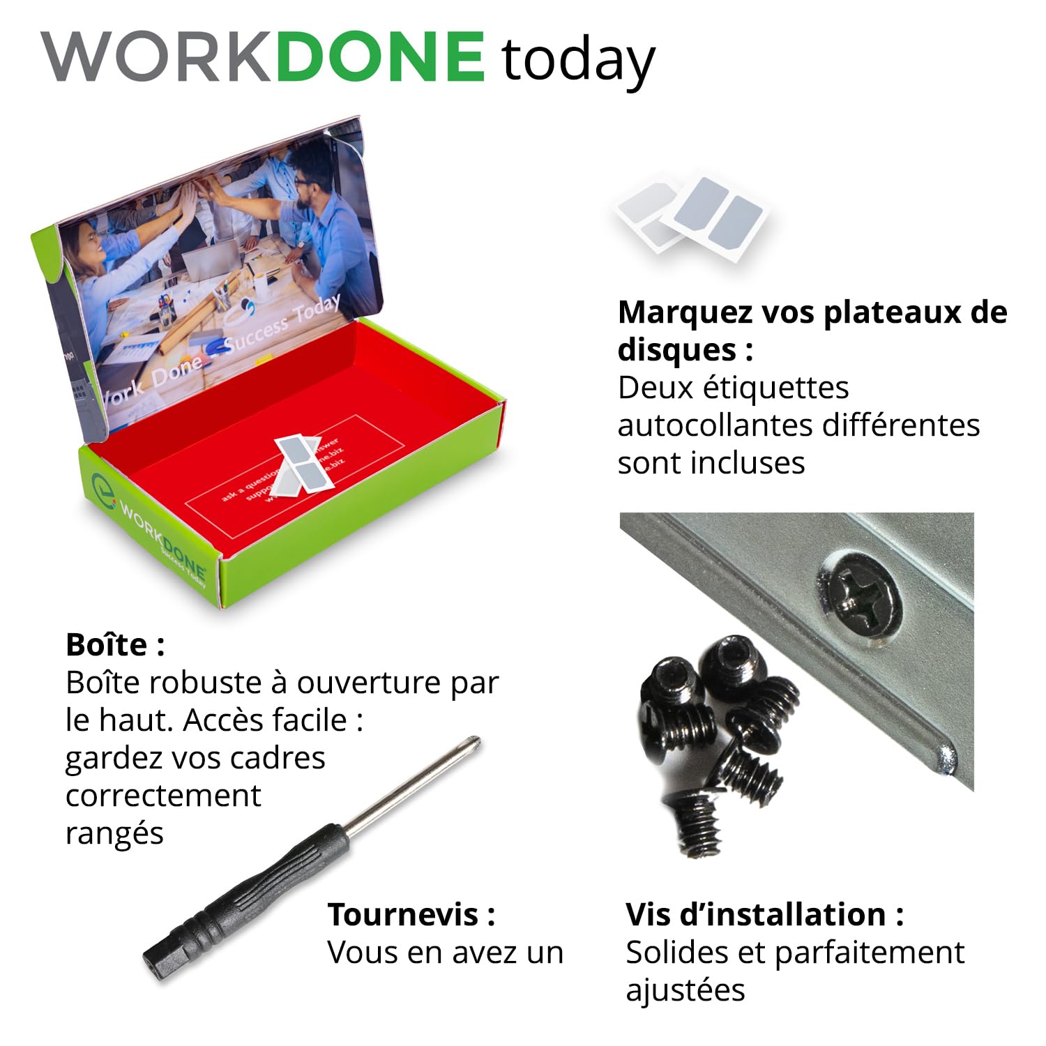 WORKDONE (Pack 4 u. Caddy HDD 2.5" Compatibles avec serveurs Dell PowerEdge T440 T640 R330 R430 T430 R630 T630 R730 R830 R930 R320 R420 G176J - Porteur Échange à Chaud - Support Installation Facile