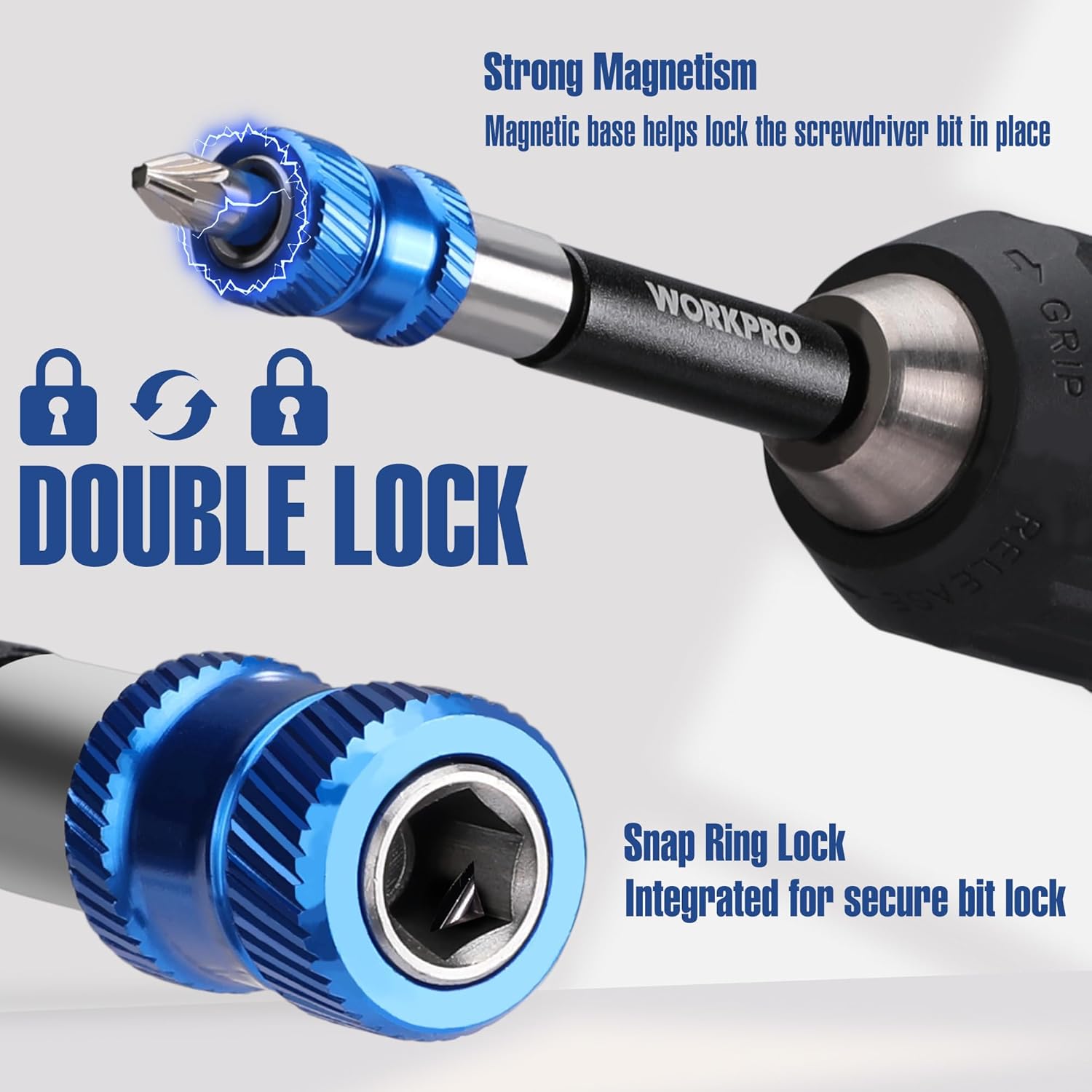 WORKPRO Drill Bit Extension Set, 4Pcs Magnetic Drill Screwdriver Bit Holder Extender with Aluminum Sleeve, 1/4 Inch Hex Quick Release Bit Holder for Drill in 2-3/8", 4", 6", 12''