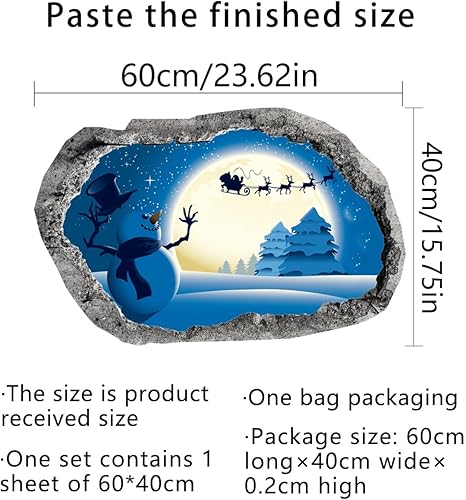 Miniatura 6 de Calcomanías de pared de Navidad, Papá Noel, alce, muñeco de nieve, luna, calcomanías de pared extraíbles para Navidad, Papá Noel, reno, nieve,
