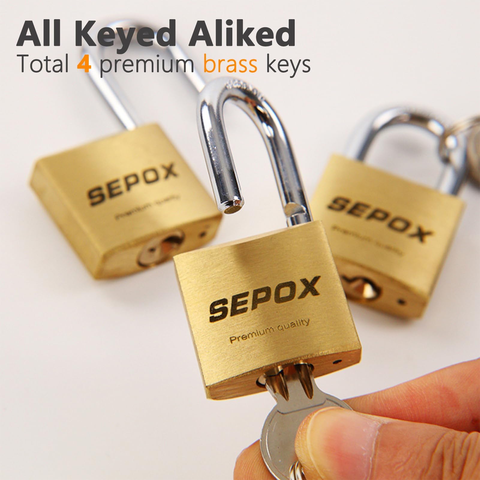 SEPOX® Set di 16 lucchetti con chiavi uguali a chiave, di alta qualità, 40 mm, in ottone massiccio, set da 16 lucchetti con stesse chiavi, 24 pezzi, anti-taglio, resistenti alle intemperie, per