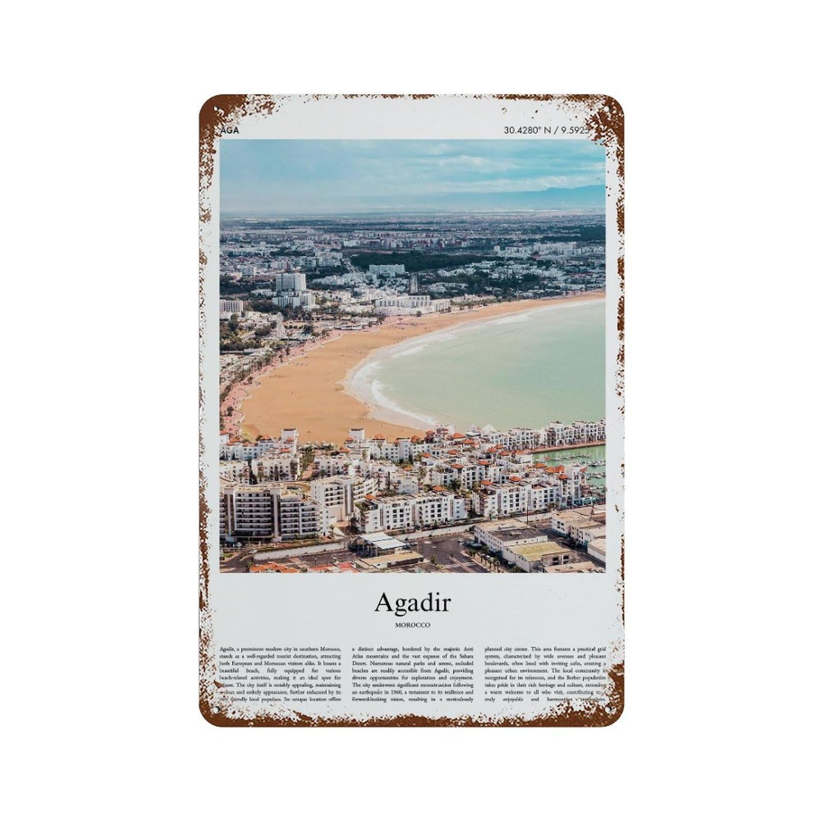 xiaoxiaoshen Agadir Morocco City Scenery Wall Decor Art Metal Tin Poster Modern Home Decor Art Home Bar Shop Decorations Vintage Sign 30x20cm