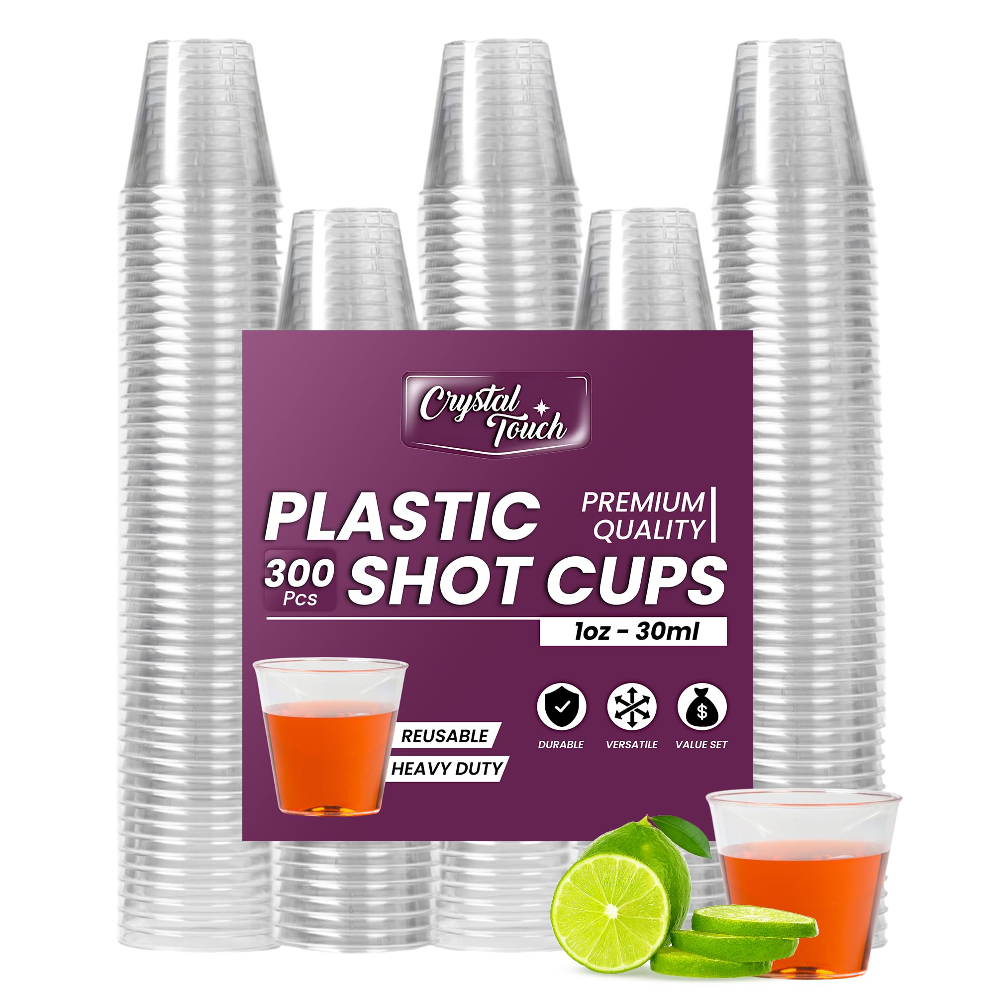 Crystal Touch Transparent 1Oz Shot Glass - 300 Disposable Plastic Cups In Crystal Clear - Durable Dessert And Tasting Cups For Birthday, Wedding, Anniversary Party