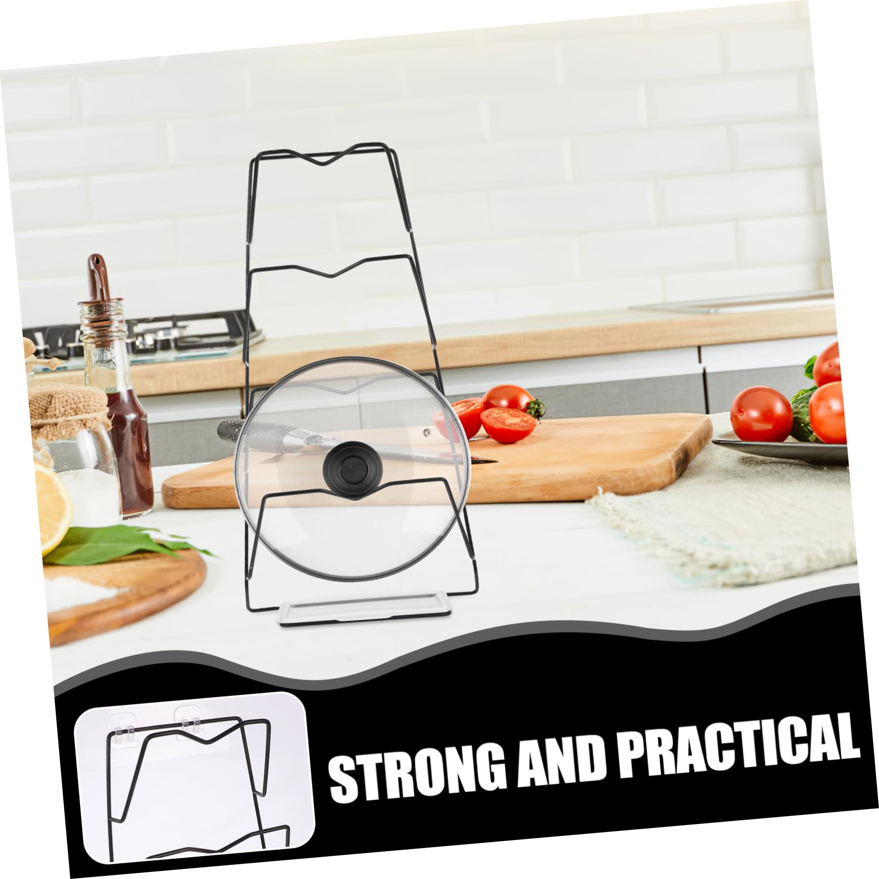 STOBAZA 1Set Wall Mounted Lid Organizer Rack Punch Kitchen Pot Lid Holder and Wear Resistant Storage for Tidy Home Efficient Wall Space Utilization