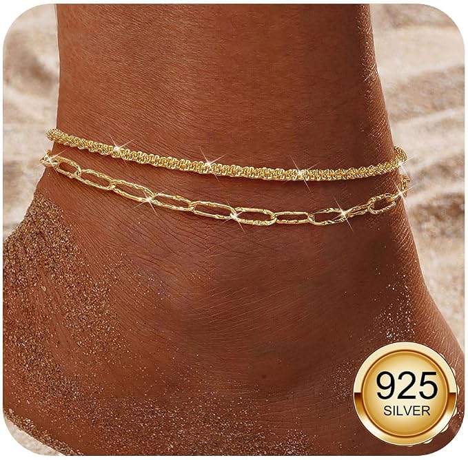 Diamday – Lot de 2 Bracelets de Cheville en Argent Sterling 925
