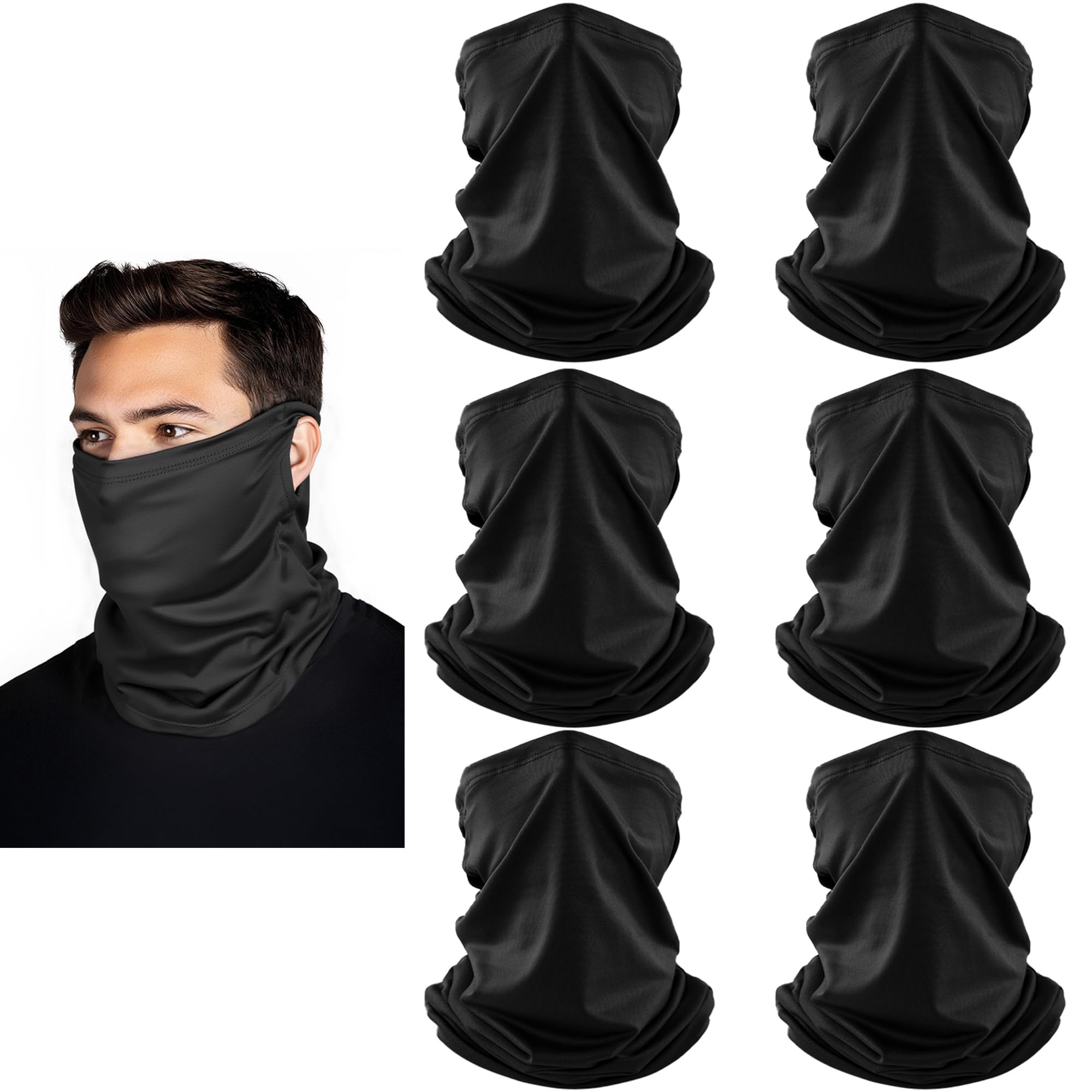 HONGTEYA 6 Pack Summer Neck Gaiter, UV Protection Cooling Face Mask Breathable Bandana Head Scarf Face Cover for Men Women