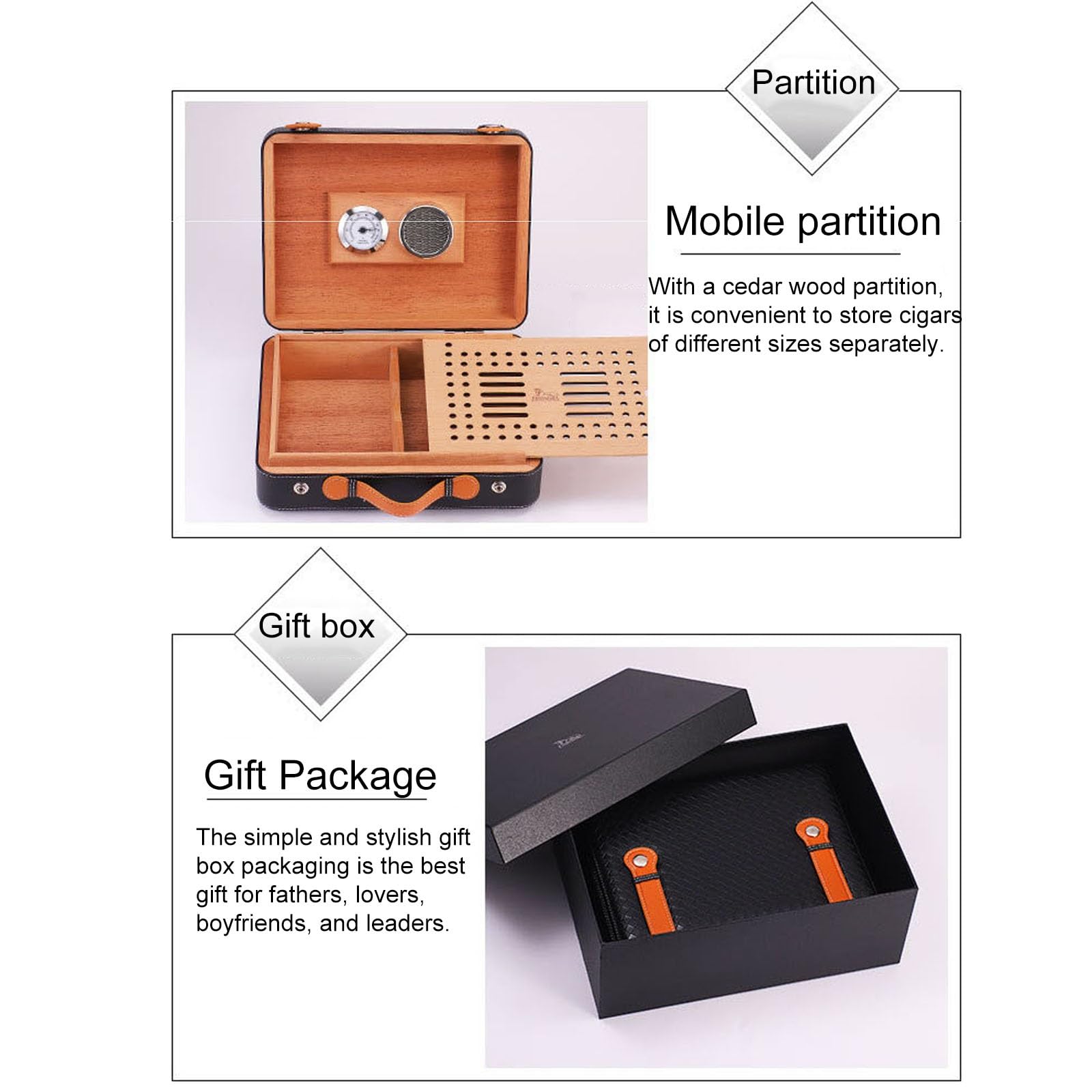 Humidor Sigari,Set Umidificatore per Sigari da Viaggio Portatile, Igrometro Magnetico Interno E Legno di Cedro, Custodia per Umidificatore per Sigari da Viaggio, per Natale, Compleanno, Affari