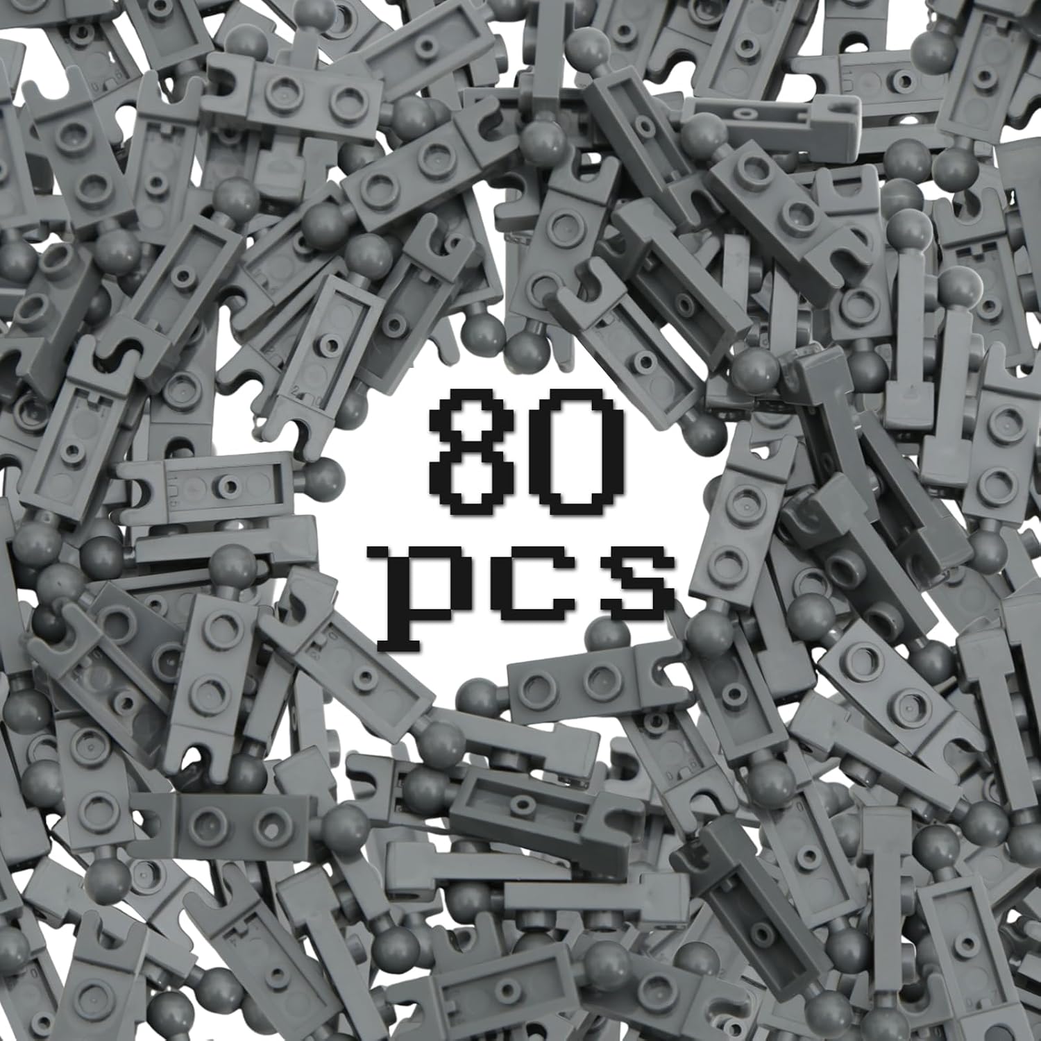 Ball Joints Building Bricks 80 Pack, 1x2 Plates with 5.9mm Cup & Towball, Compatible with lego Ball Joints and Major Brick Brands (Not Affiliated with LEGO®) (Dark Gray)