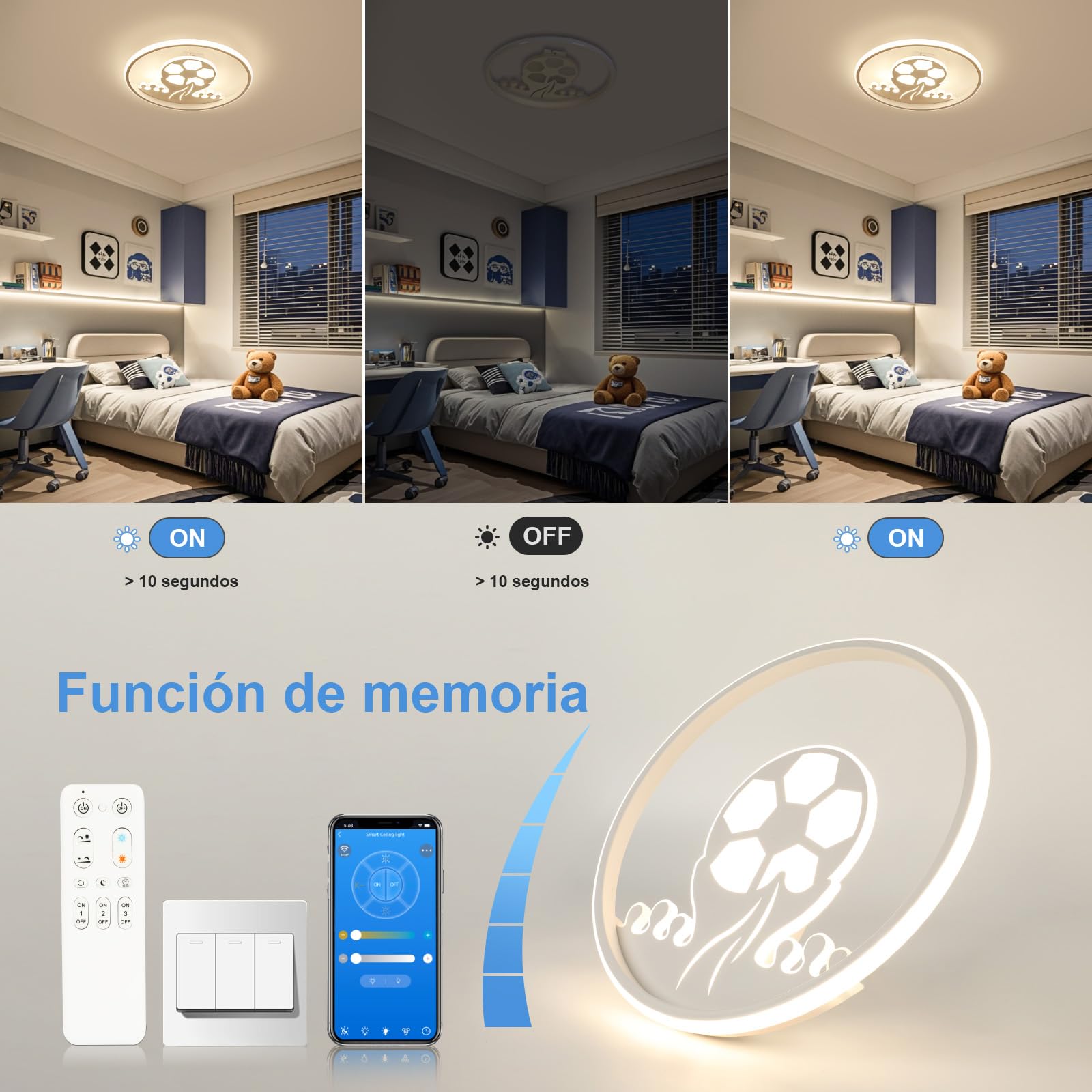 Lampara Techo Infantil: Plafon LED Techo 32W con Mando a Distancia - Futbol Luces 3000K-6000K Regulable con Luz Nocturna y Temporizador para Habitación Niños y Dormitorio Juvenil, Ø30CM