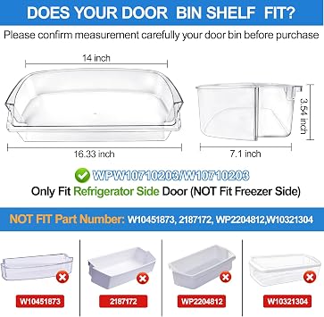 [2 PACK]UPGRADED WPW10710203 Refrigerator Door Bin Compatible With Kenmore Whirlpool Refrigerator Door Shelf W10710203 W10451871 Whirlpool Fridge Door Shelf WRS571CIHZ01 WRS588FIHZ00 WRS571CIDM01Shelf