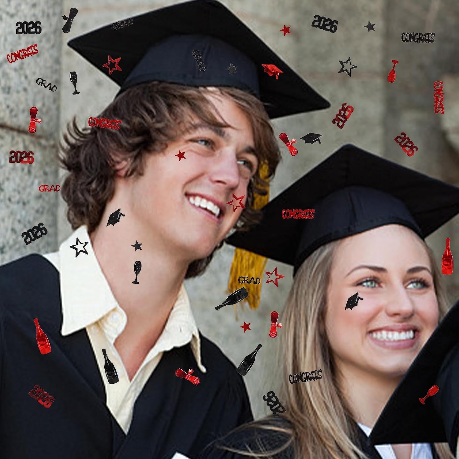 Hying 1000PCS Graduation Confetti 2026 for Table, Red Black Sequins Congrats Grad Graduation Confetti 2026 for Graduation Decoration Crafts Cards Class of 2026 Decorations