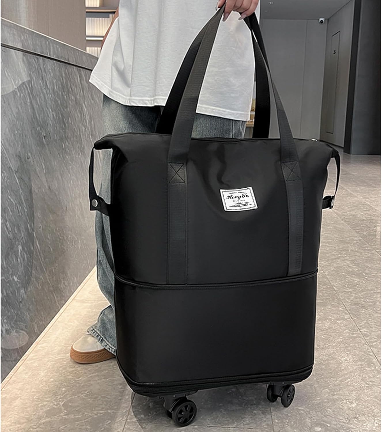 Travel Rolling Duffel Bag with Removable Wheels,foldie travel bag expandable,Expandable Foldable Carry-On Luggage for Trip or Hospitalization - Image 2