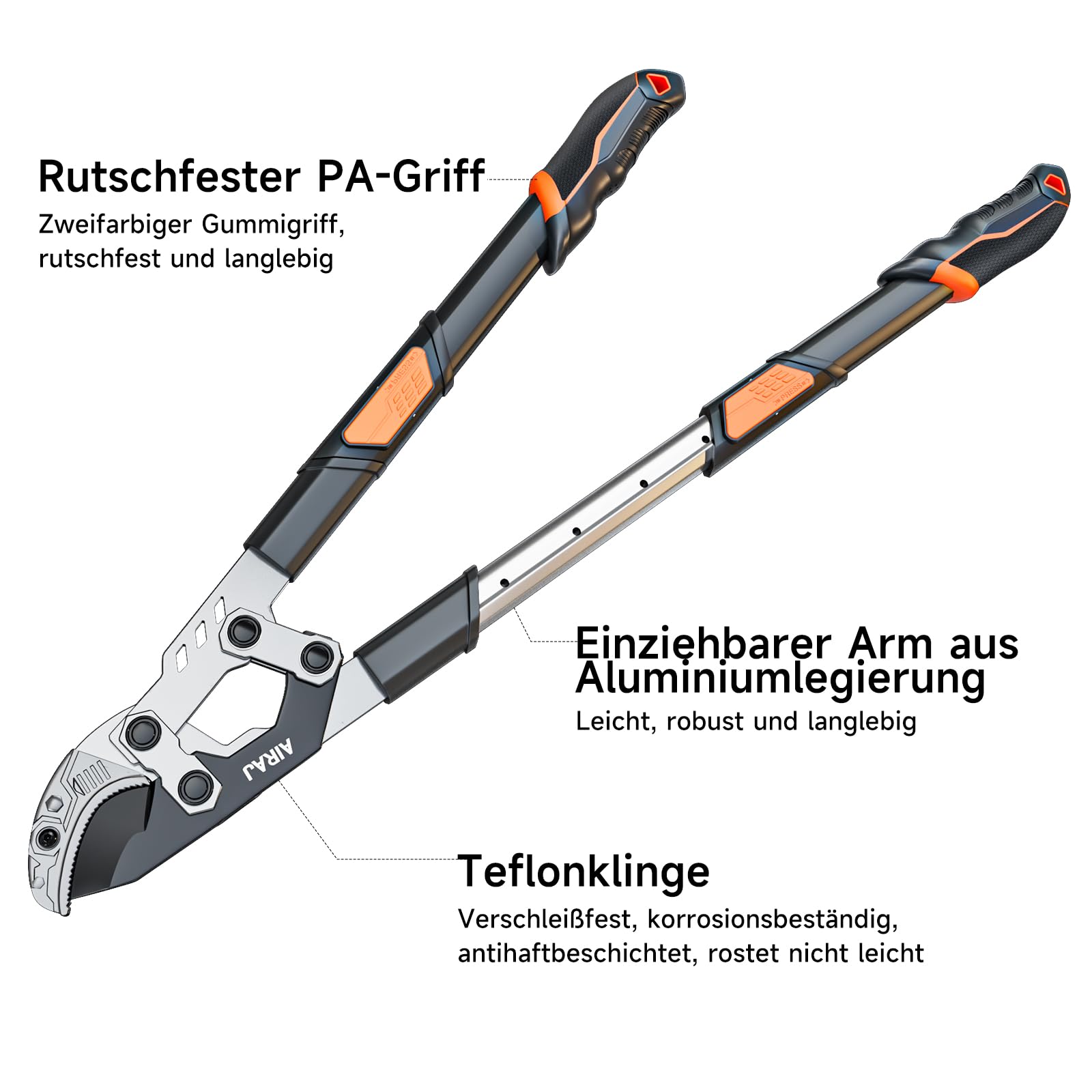 AIRAJ Teleskop Astschere 70-90cm Amboss Gartenschere SK5 Klinge 55mm