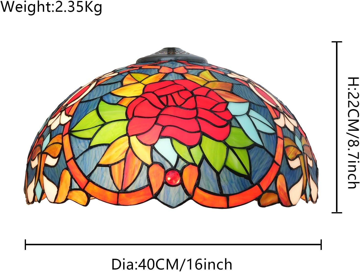 Tiffany Stained Glass Lamp Shade 16 Inch Red Roses Ceiling Light Shade Dome Vintage Large Replacement Lampshade for Floor Lamps Table Lamp Pendant Light Home Office Deco