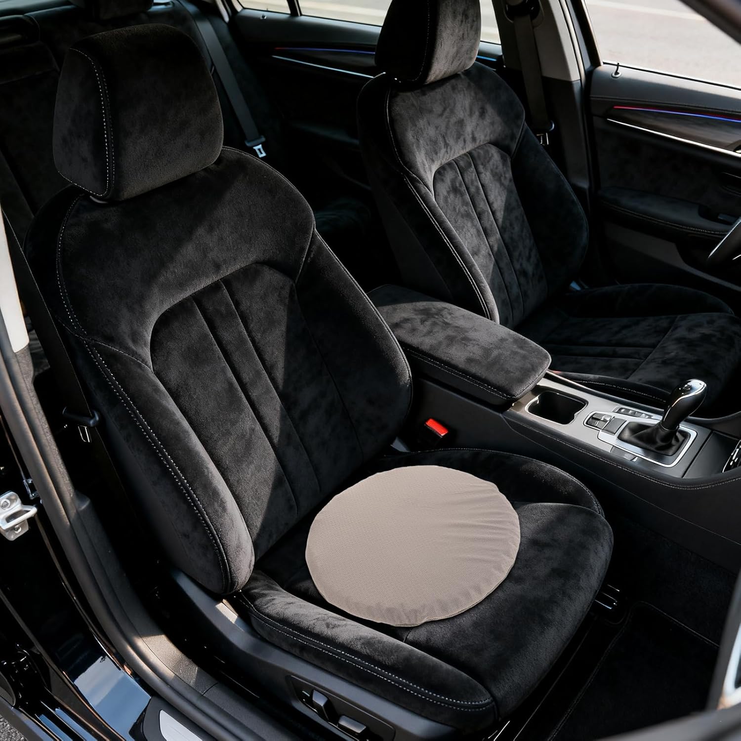 Cabilock Car Seat Cushion Round 41x3.5cm Navy Blue with Grey Cover, Soft Breathable Latex Pad Non-Slip for Driving, Dorm Room, Office, and Automotive Seats