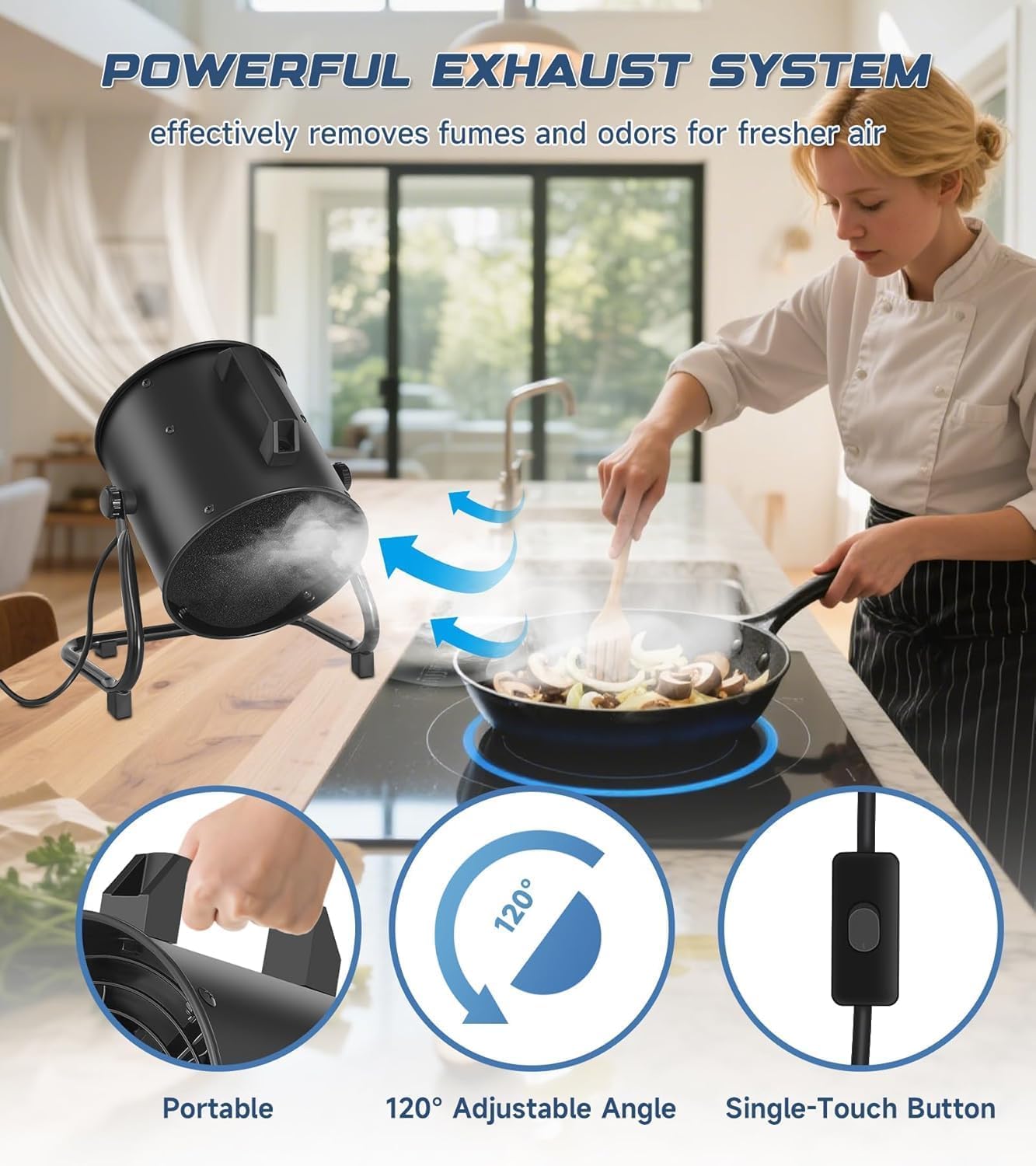 YOZON 8'' Portable Range Hood, Kitchen Exhaust Fan with Switch, Desktop Range Hood, 455 CFM Efficient Kitchen Ventilation, 120° Adjustable Angle, 8x Activated Carbon Filters for BBQ/Camping/RV - 4