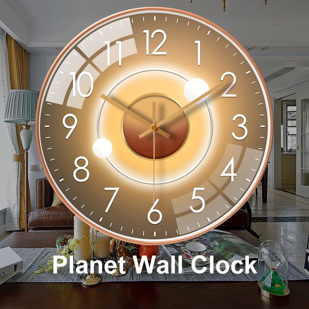 ALEENFOON 30,5 cm ronde glazen wandklok, stil, niet tikken, voor woonkamer, slaapkamer, hal, kantoor (sterrenhemel