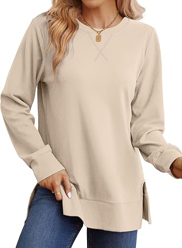Saloogoe - Sudadera con abertura lateral para mujer, moda de otoño, camisetas de manga larga