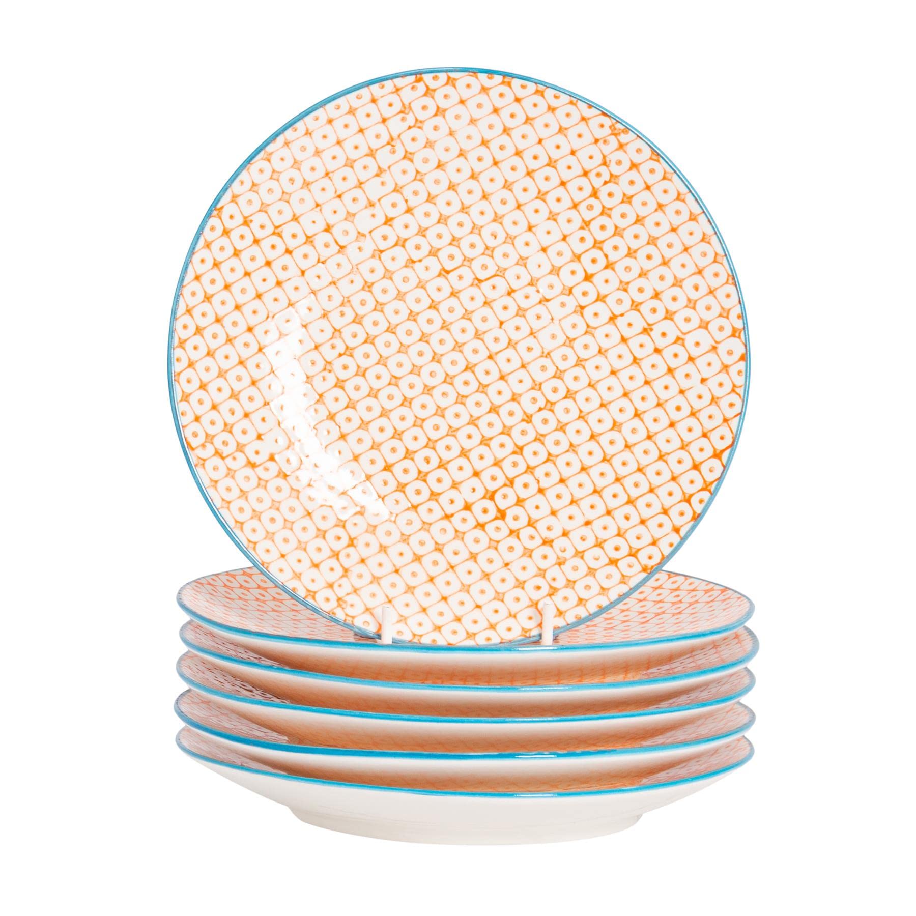 Nicola Spring Unisex Orange Hand-Printed Side Plates - 18Cm - Pack Of 6 In