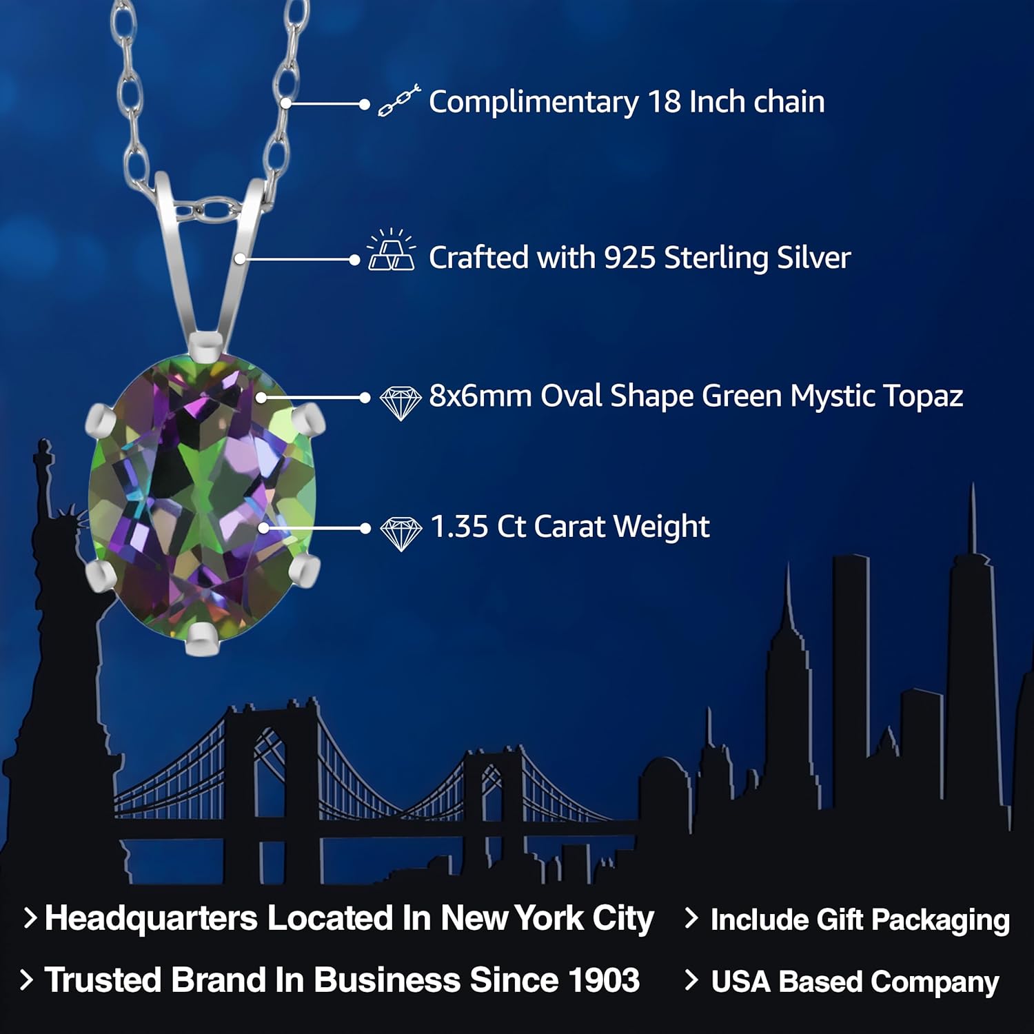 Gem Stone King 1.35 Cttw Green Mystic Topaz Gemstone Pendant Necklace | 925 Sterling Silver | Oval 8X6MM | With 18 Inch Silver Chain - Image 2