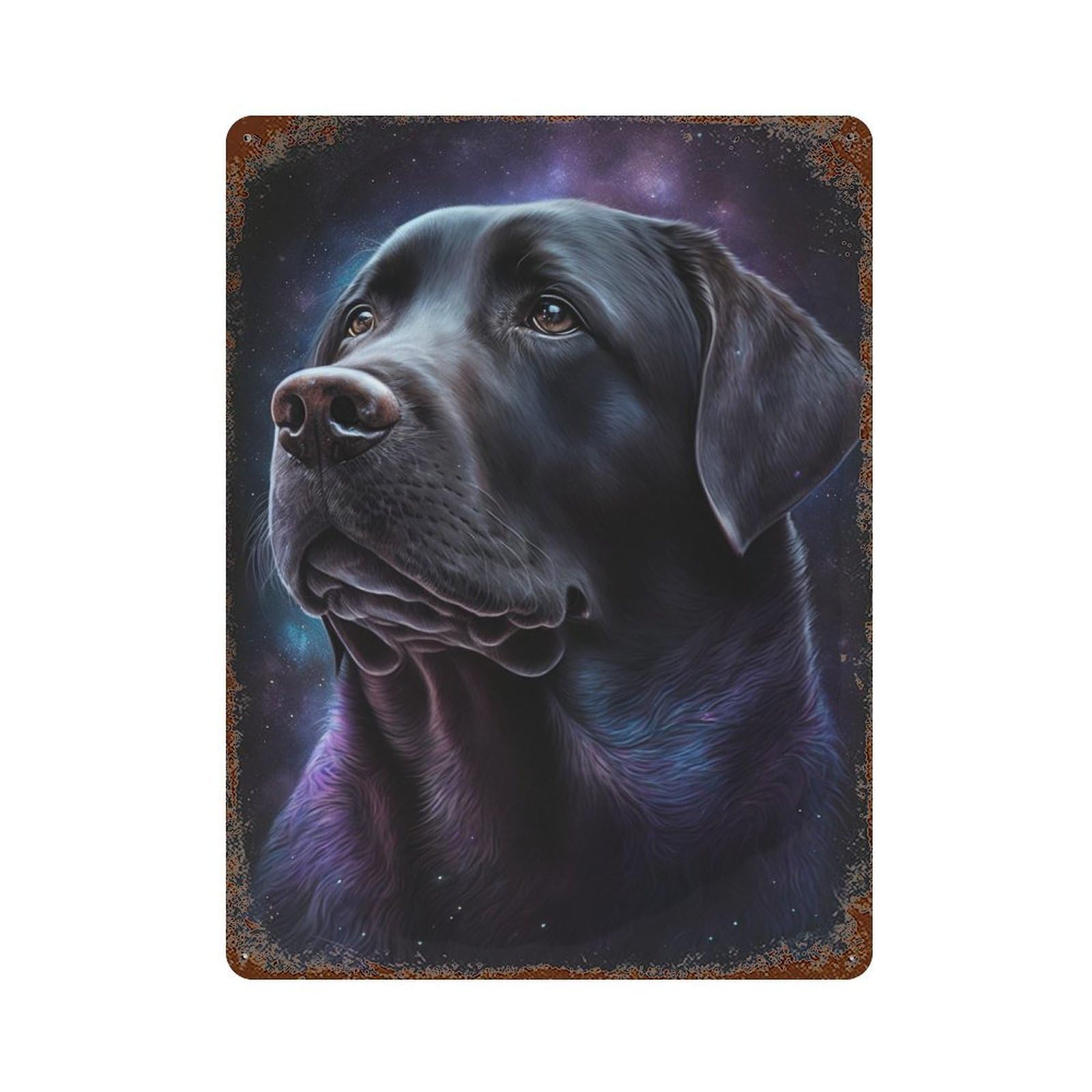 Galactic Labrador Portrait -2 15.7"x11.8" Weathered Tin Sign, Shabby Chic Decor for Farmhouse, Kitchen And Entryway Decor