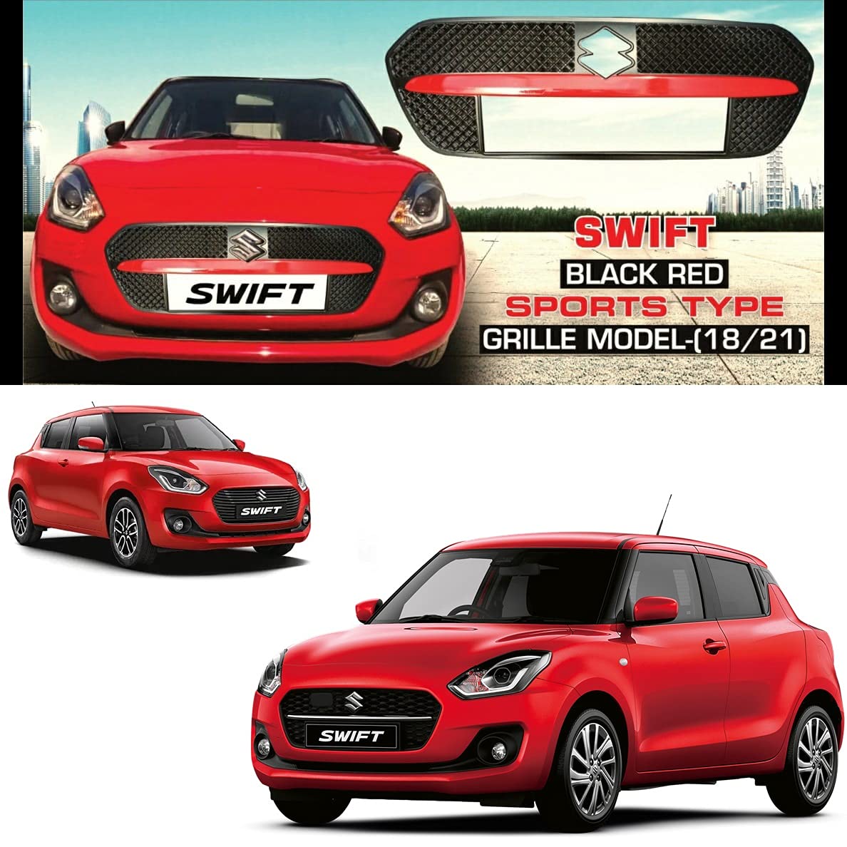 Sports type Front grill Black Red for Maruti Swift 2018-Present