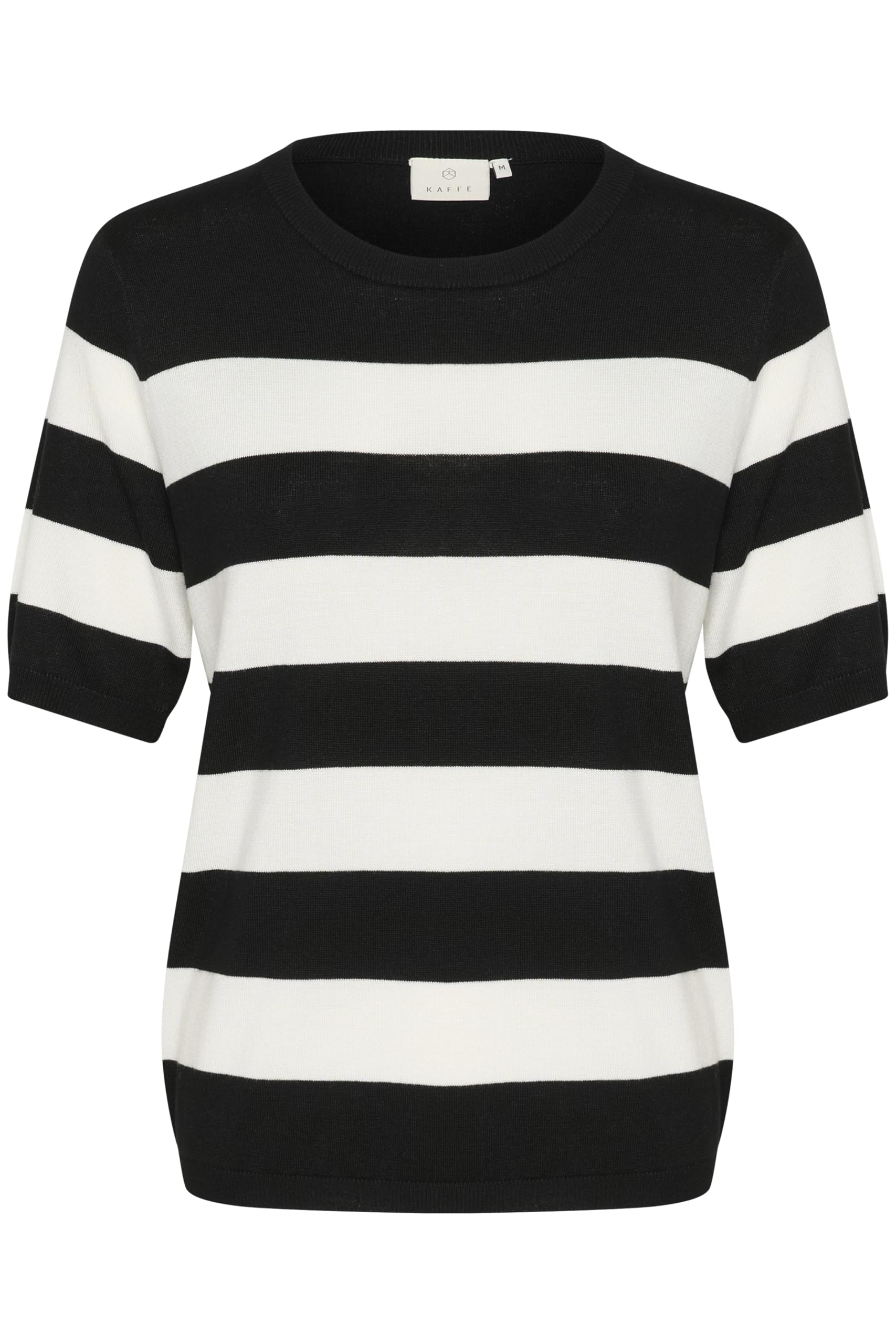 Kaffe Women's Black/Chalk Bold Stripe Pullover Crew Neck Short Sleeves Regular Fit Horizontal Sweater, Xxl