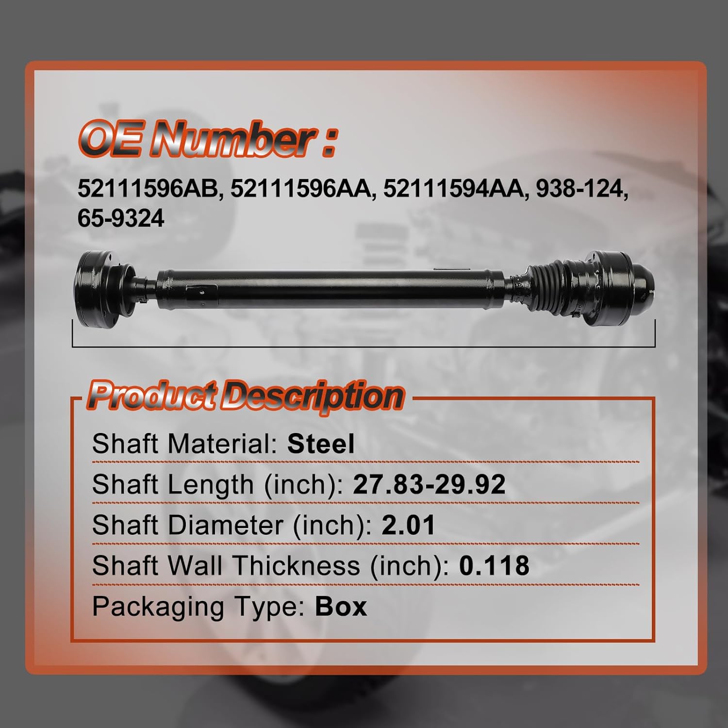 52111596AB Front [4WD Automatic Transmission] Drive Shaft Propeller Shaft Driveshaft Assembly Compatible with Jeep Liberty 2002 2003 2004 2005 2006 2007 V6 3.7L, Replace OE 2111596AB 52111596AA