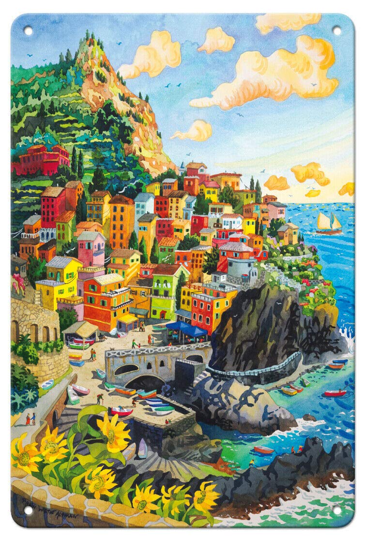 Manarola, Italy - Cinque Terre Italian Riviera - Robin Altman Metal Tin Sign Art Wall Decorative Sign Poster Metal Tin Sign 8x12 Inch