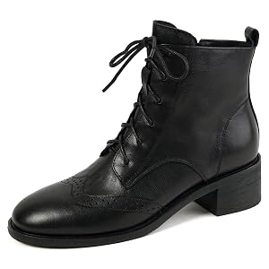 Vintage Ankle Boots for Women Lace Up Dressy Low Block Heel Slip On Black Combat Booties Almond Toe