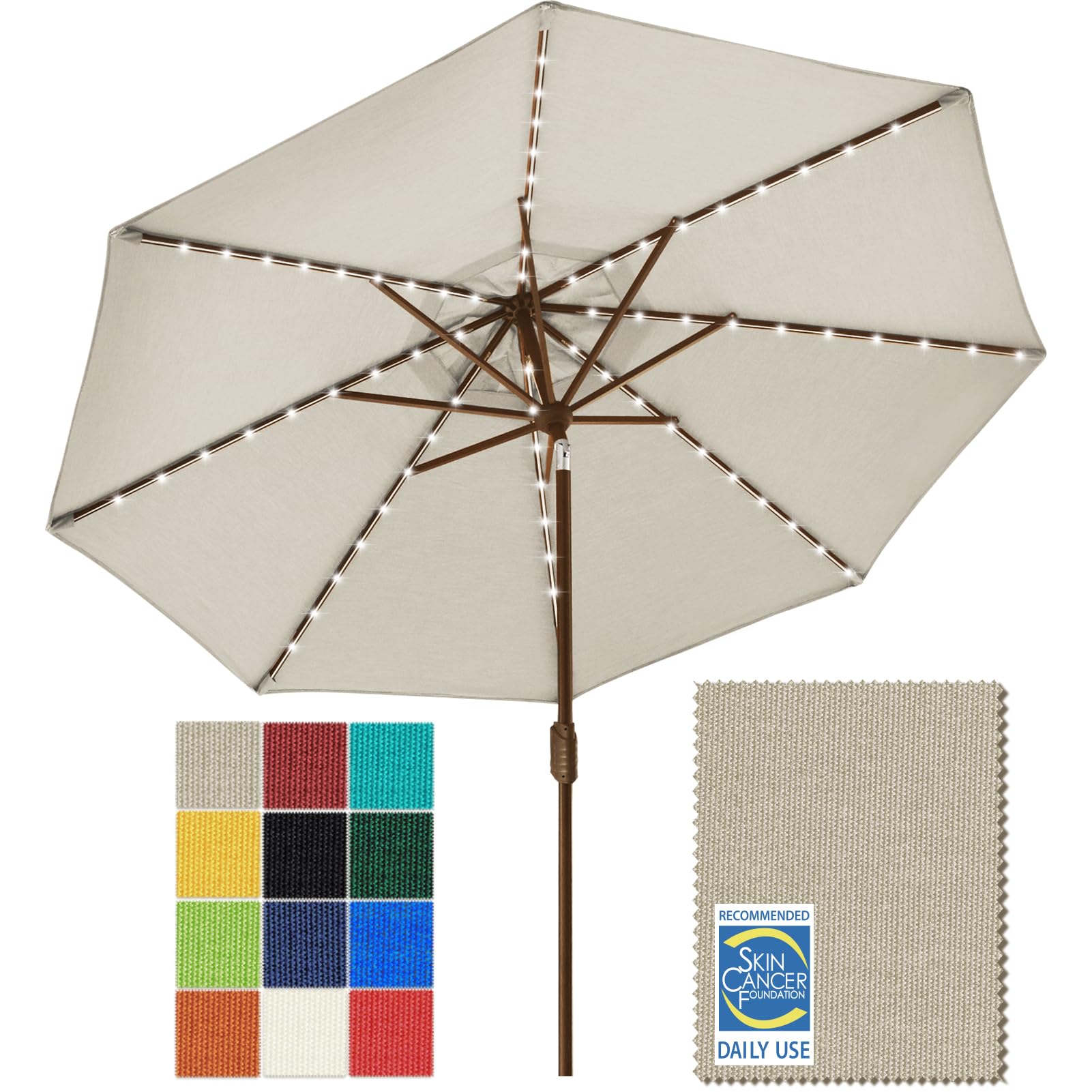 EliteShade USA 10-Year-Non-Fading Solar 9ft Market Umbrella with 80 LED Lights Patio Umbrellas Outdoor Table Umbrella with Ventilation