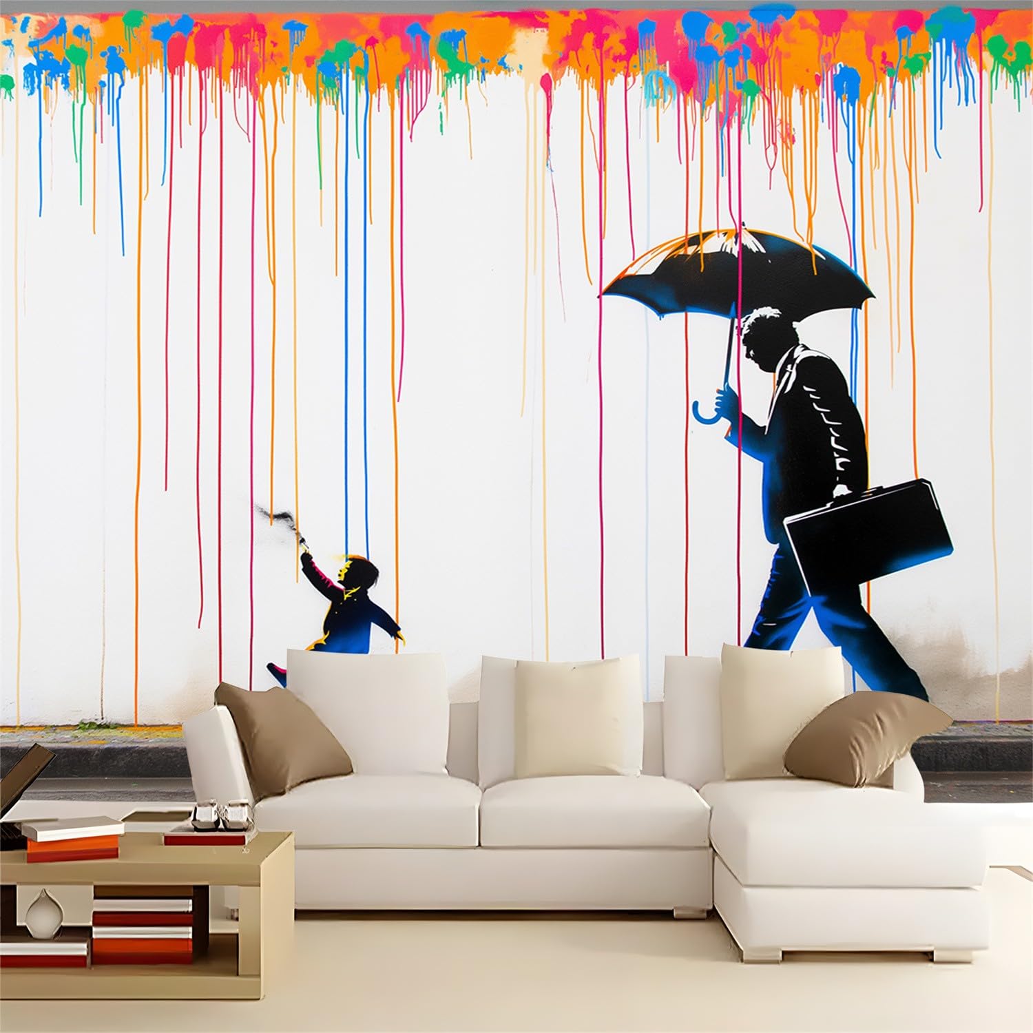 Tapeta z włókniny, graffiti, wzór ojca i syna, 300 x 210 cm, biała, wodoodporna tapeta, tapeta do salonu, pokoju dziecięcego, sypialni