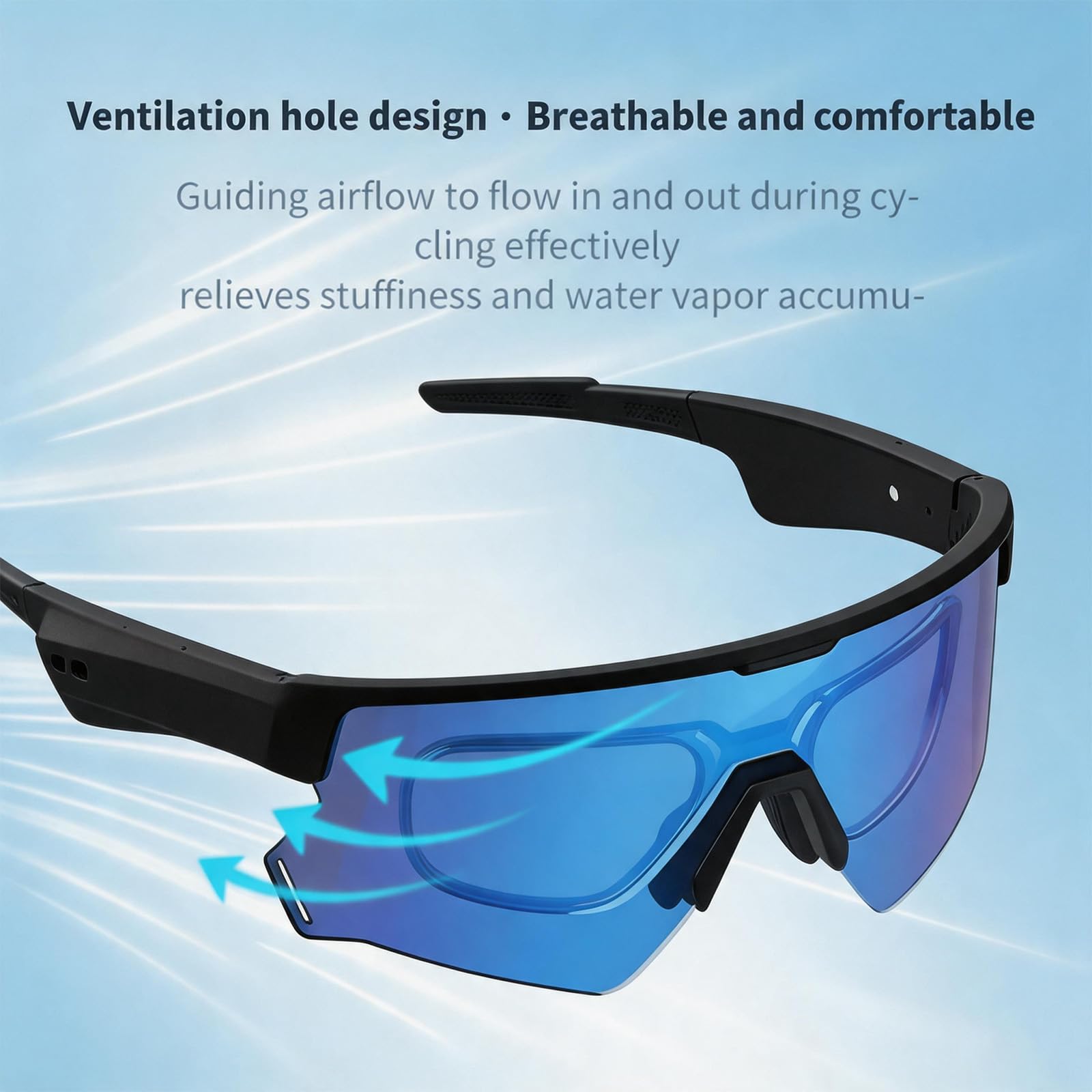 Occhiali intelligenti per ciclismo, occhiali da sole intelligenti con IA | Occhiali Bluetooth aperti - Lenti polarizzate, traduzione in tempo reale in 172 lingue, protezione UV al 100%