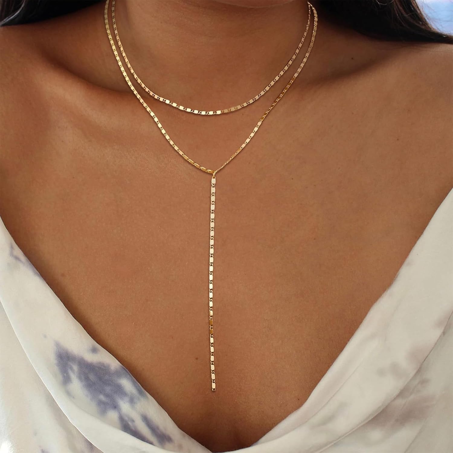 Lariat Necklace for Women Gold Long Necklaces for Women Dainty Drop Necklace Layered Beaded Twist Chain Y Shaped Necklaces - Image 5