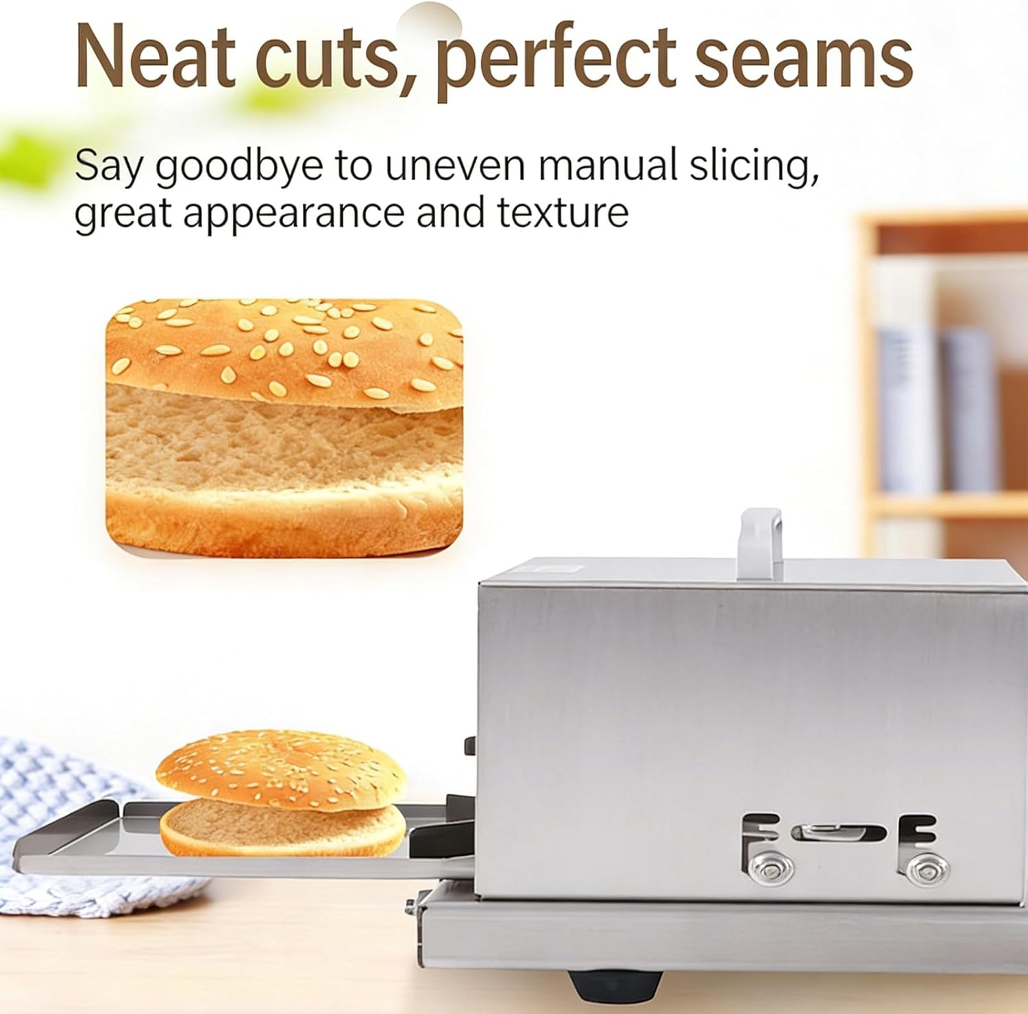 Hamburger Breads Slicer, Commercial Push-Pull Type Rapid Bagel Guillotine, Stainless Steel Round Slicer, Max Feed Gauge Size 4.7 * 5.9 In, 4 Thickness Settings, For Home & Bakery Use