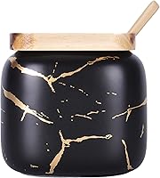 Vista 1 de VanEnjoy Tarro de porcelana decorativo de mármol con tapa de bambú y cuchara para condimentos para el hogar