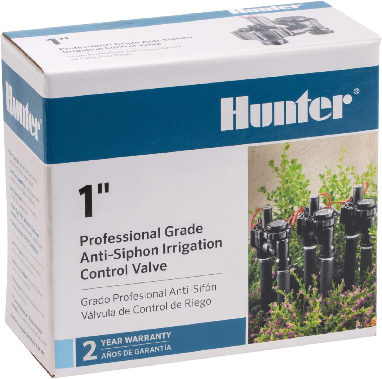 Hunter 1" Anti Siphon Irrigation Valve, Sprinkler Valve with Backflow Preventer, Flow Control, 24V Solenoid, Fits Lawn Sprinkler and Drip Irrigation Systems (PGV-101-ASV)