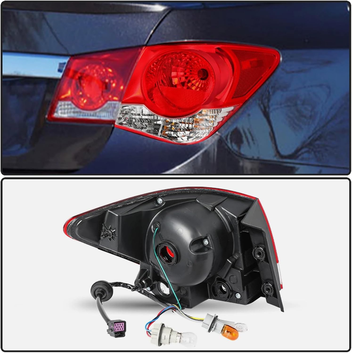Rear Bumper Tail Light Suitable Fit for 2011-2015 Chevy Cruze Replacement Outer Brake Lights Red Lens Brake Lamp RH with Bulb and Wiring